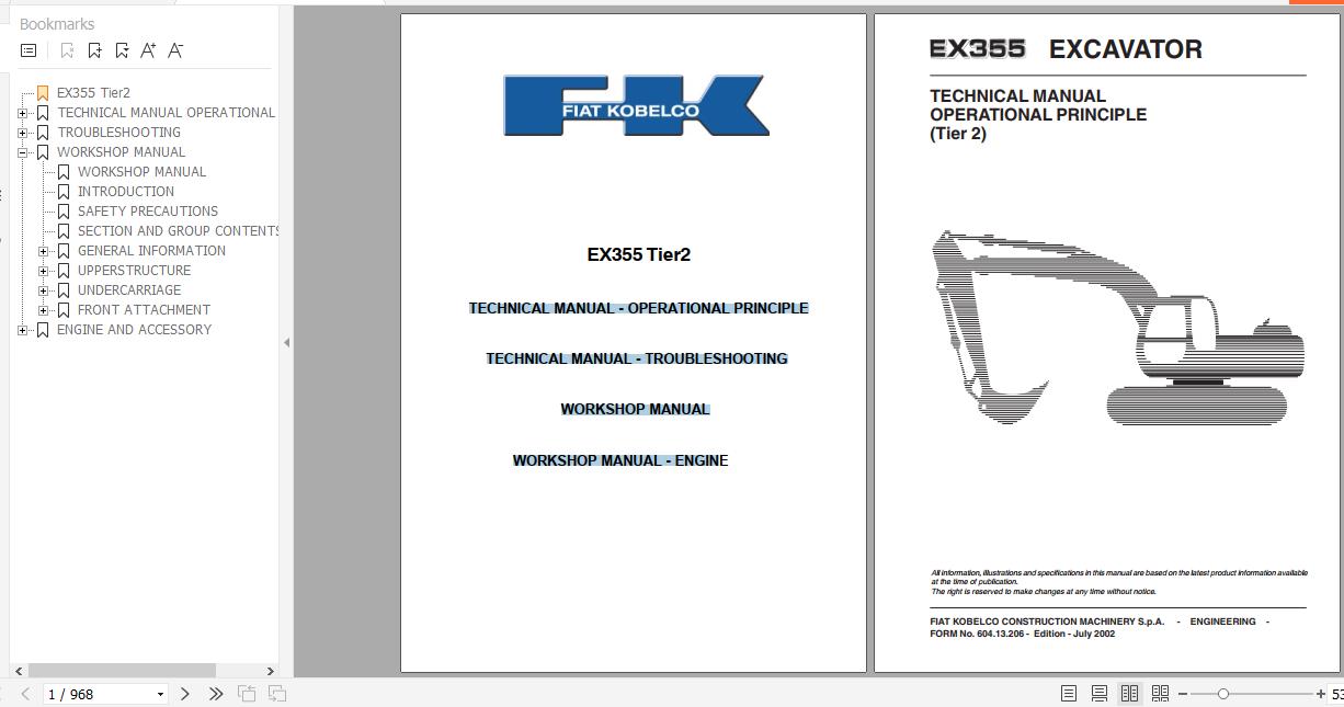 Fiat Kobelco Excavator EX355 Tier 2 Workshop Manual 1