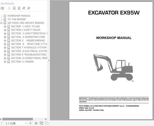 Fiat Kobelco Excavator EX95W Workshop Manual 1