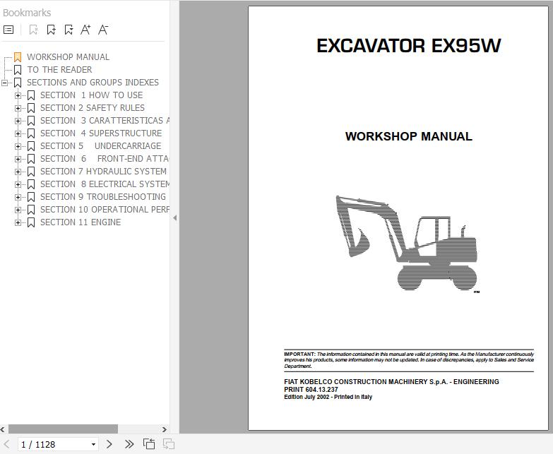 Fiat Kobelco Excavator EX95W Workshop Manual 1