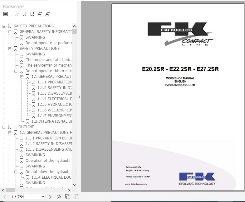 Fiat Kobelco Mini Excavator E20.2SR E22.2SR E27.2SR Workshop Manual ENDEFRITES 2