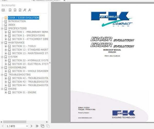 Fiat Kobelco Mini Excavator E30SR E35SR EVOLUTION Workshop Manual 1
