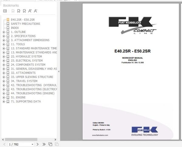 Fiat Kobelco Mini Excavator E40.2SR E50.2SR EVOLUTION Workshop Manual 1