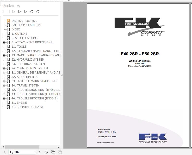 Fiat Kobelco Mini Excavator E40.2SR E50.2SR EVOLUTION Workshop Manual 1