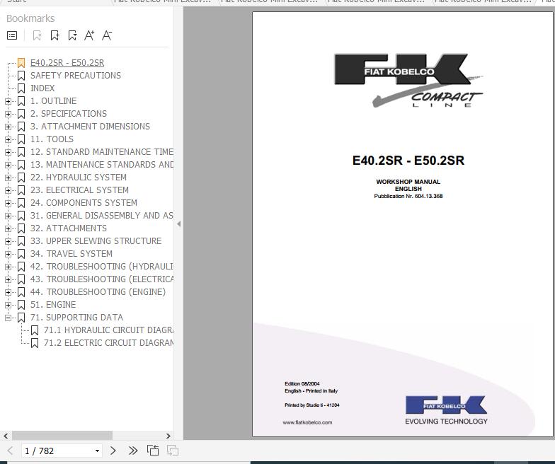 Fiat Kobelco Mini Excavator E40.2SR E50.2SR Workshop Manual ENDEFRITES 2