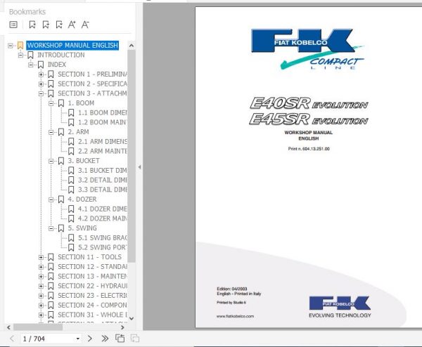 Fiat Kobelco Mini Excavator E40SR E45SR EVOLUTION Workshop Manual 1