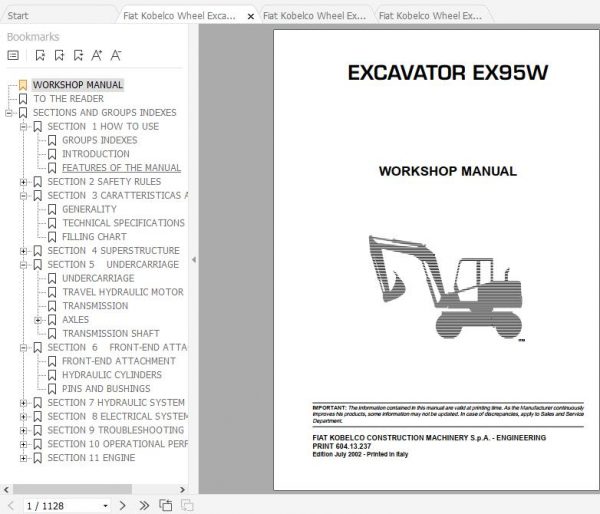 Fiat Kobelco Wheel Excavator EX95W Workshop Manual ENDEIT 1