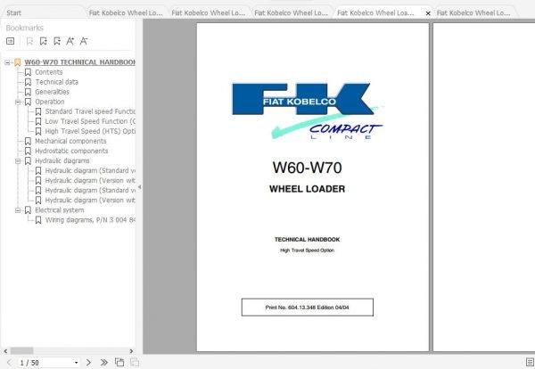 Fiat Kobelco Wheel Loader W60 W70 High Travel Speed Option Technical Handbook ENDEFRITES 2