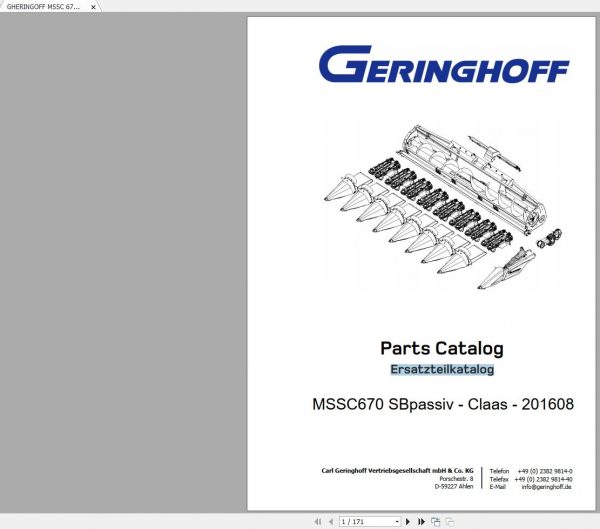 GHERINGOFF MSSC 670 SBpassiv Claas 201608 Original 1717 Spare Parts Catalog ENDE 1