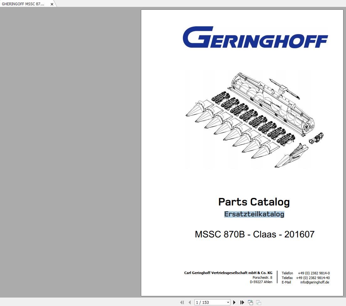 GHERINGOFF MSSC 870B Claas 201607 Original 1720 Spare Parts Catalog ENDE 1