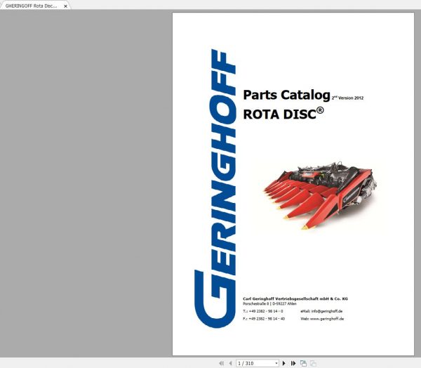 GHERINGOFF Rota Disc 2012 Original 1045 Spare Parts Catalog