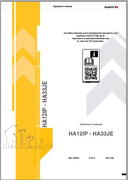 Haulotte Articulated Boom Lift HA12IP HA33JE E04.21 Operators Manual 2