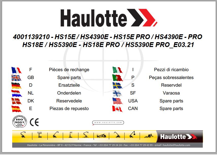 Haulotte Scissor Lift HS15E HS18E PRO E03.21 Spare Parts Manual 4001139210 1