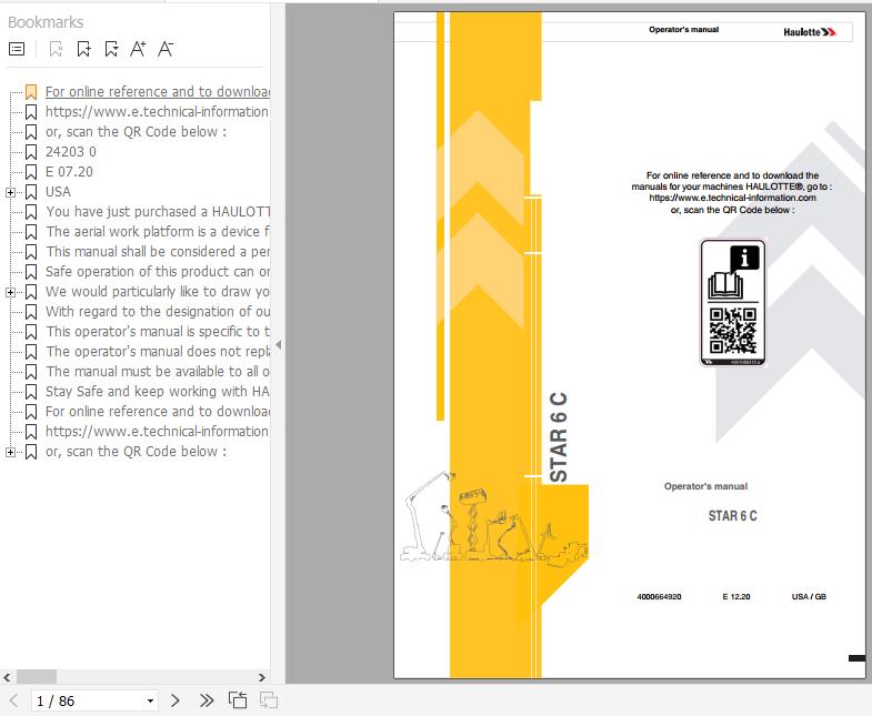 Haulotte Scissor Lift STAR 6 C E12.20 Operators Manual 4000664920 1