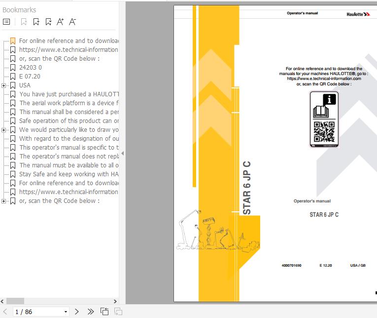 Haulotte Scissor Lift STAR 6 JP C E12.20 Operators Manual 4000701690 1