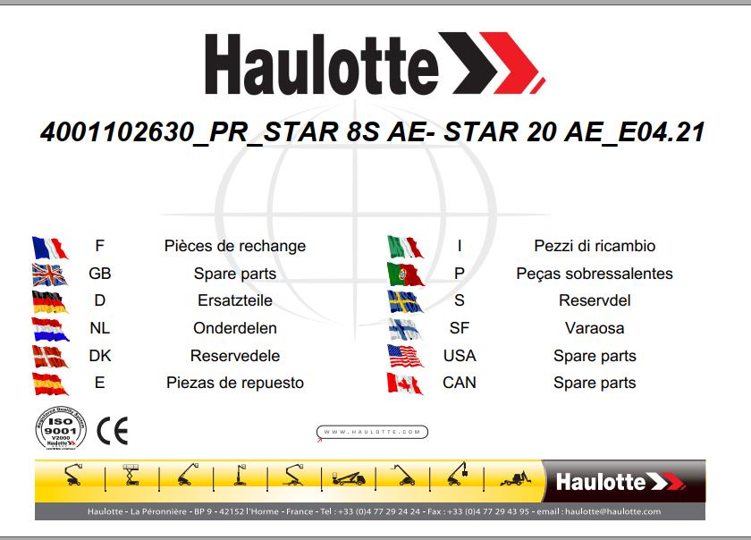 Haulotte Scissor Lift STAR 8S AE STAR 20 AE Spare Parts Manual 4001102630 1