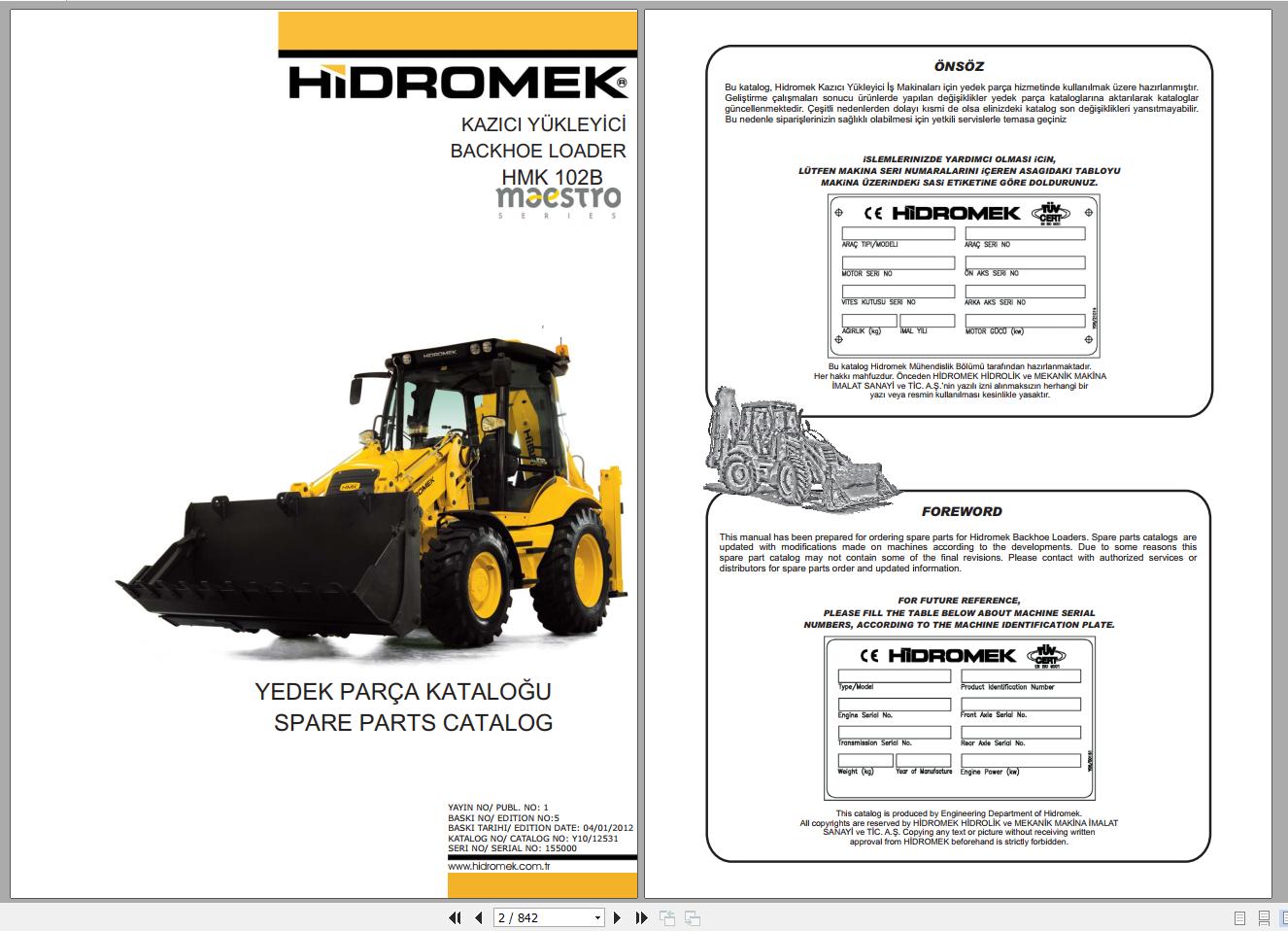 Hidromek Backhoe Loader HMK 102B MAESTRO CAR PRKS TIER 2 Spare Parts Catalog Turkish EN PDF 1