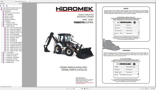 Hidromek Backhoe Loader HMK 102B SUPRA PREMIUM Spare Parts Catalog Turkish EN PDF 1