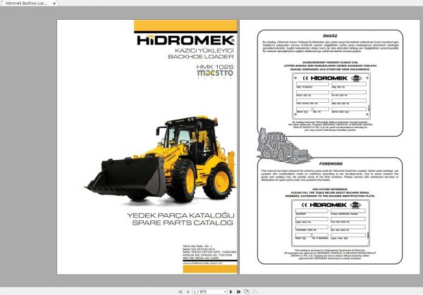 Hidromek Backhoe Loader HMK 102S MAESTRO ITL PRKS TIER2 Spare Parts Catalog 1