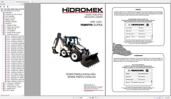 Hidromek Backhoe Loader HMK 102S SUPRA PREMIUM Spare Parts Catalog 1