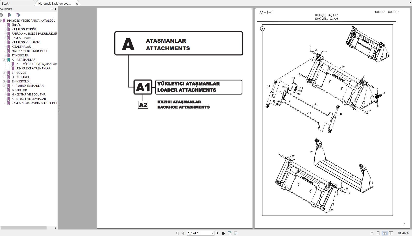 Hidromek Backhoe Loader HMK 62SS 08012013 Spare Parts Catalog Turkish EN PDF 1