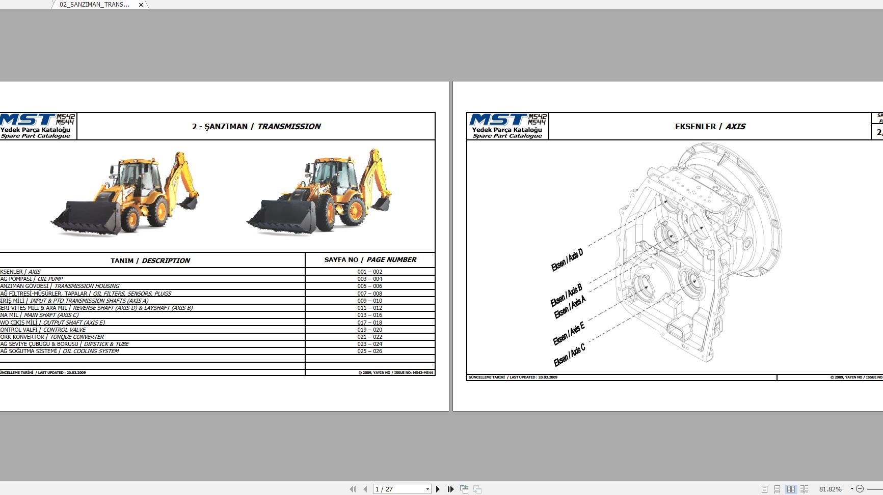 Hidromek Backhoe Loader MST 2009 Spare Parts Catalog Turkish EN PDF 1
