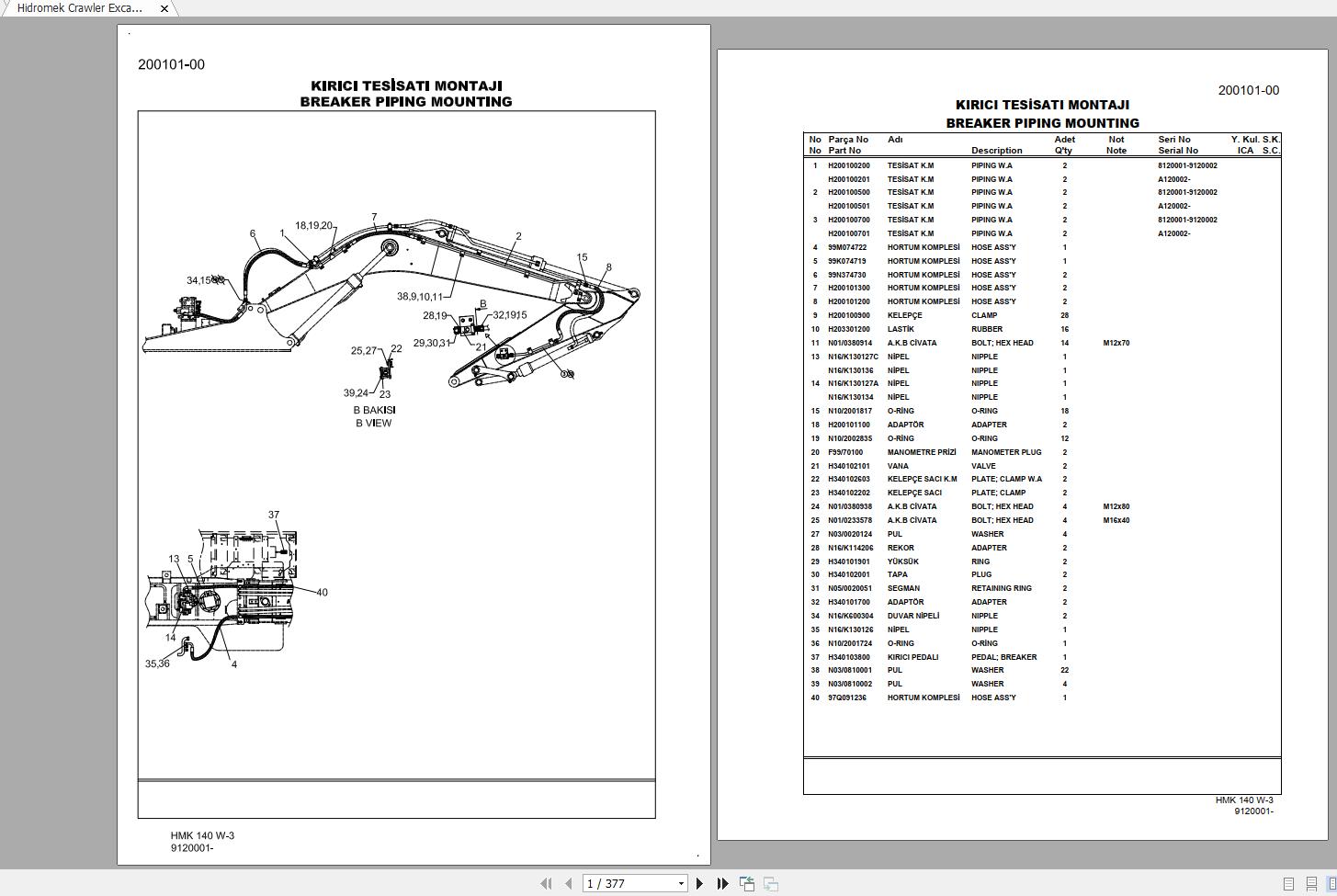 Hidromek Crawler Excavator HMK 140W 3 9120001 Spare Parts Catalog Turkish EN PDF 1