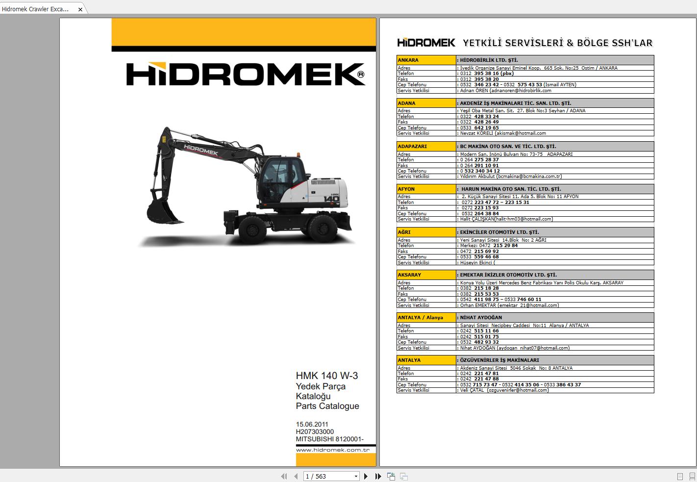 Hidromek Crawler Excavator HMK 140W 3 MITSUBISHI 8120001 Spare Parts Catalog Turkish EN PDF 1