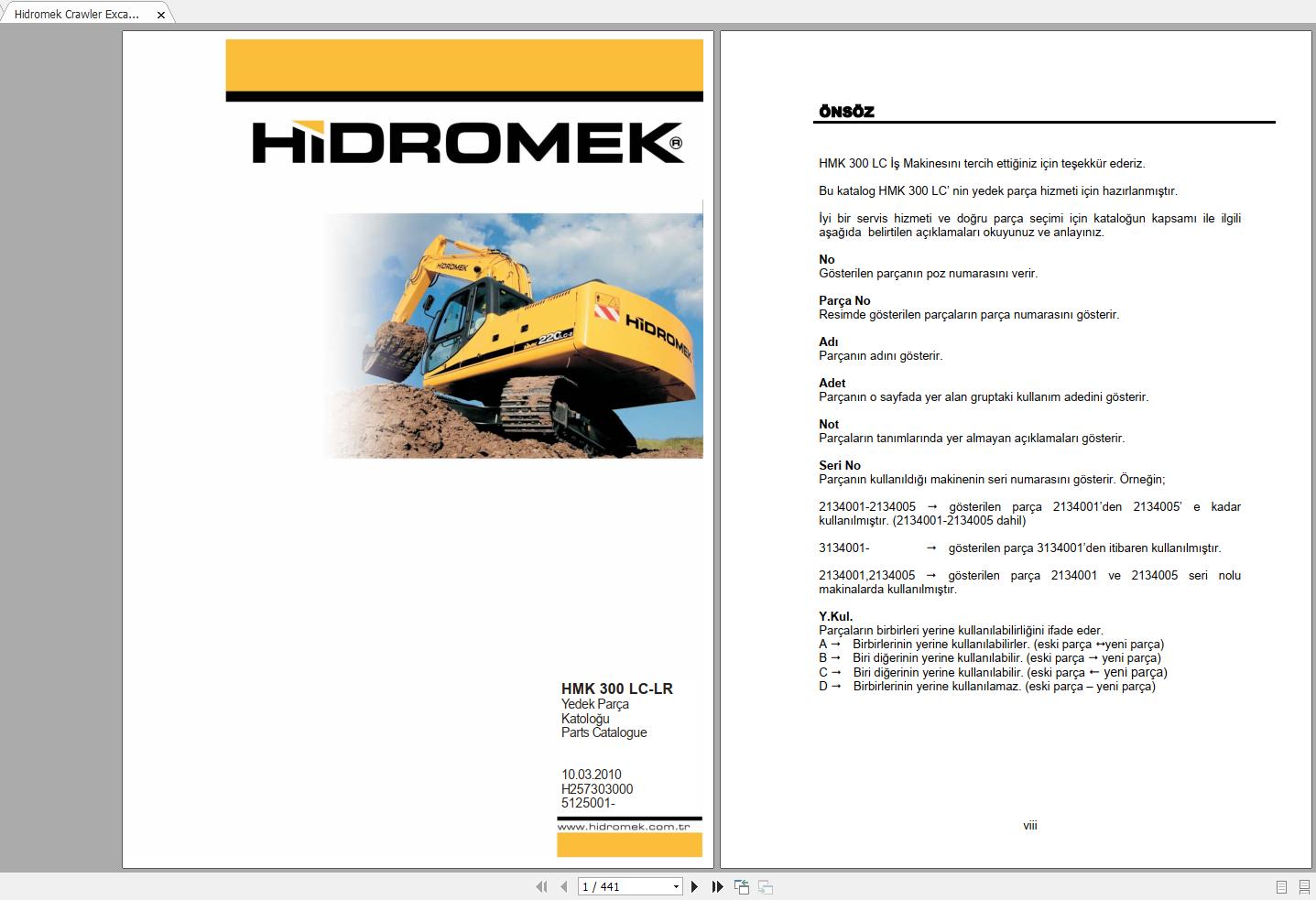 Hidromek Crawler Excavator HMK 300 LC 2 LR MITSUBISHI 5125001 Spare Parts Catalog Turkish EN PDF 1