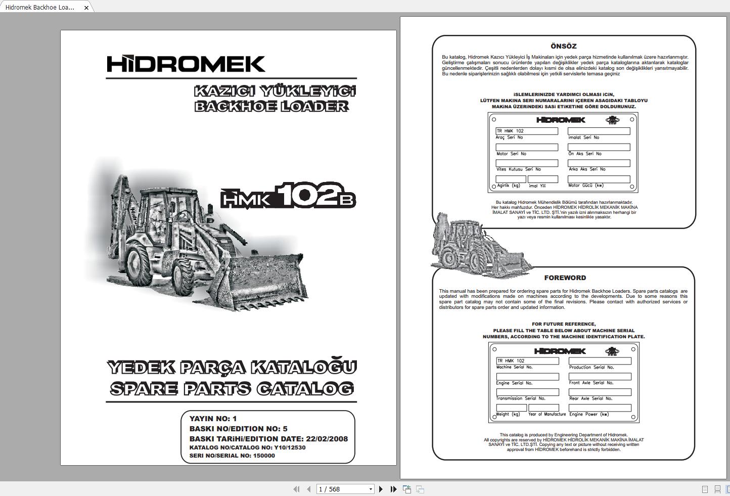 Hidromek HMK 102B Spare Part Catalogue ENTur 1