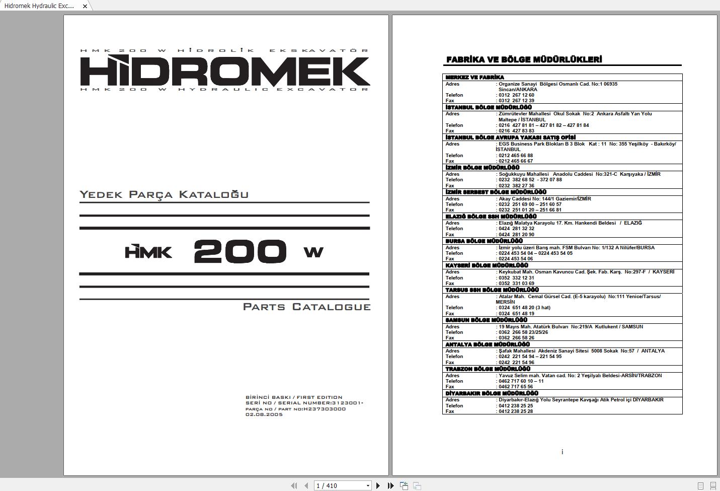 Hidromek HMK 200W 3123001 Spare Part Catalogue ENTur 1