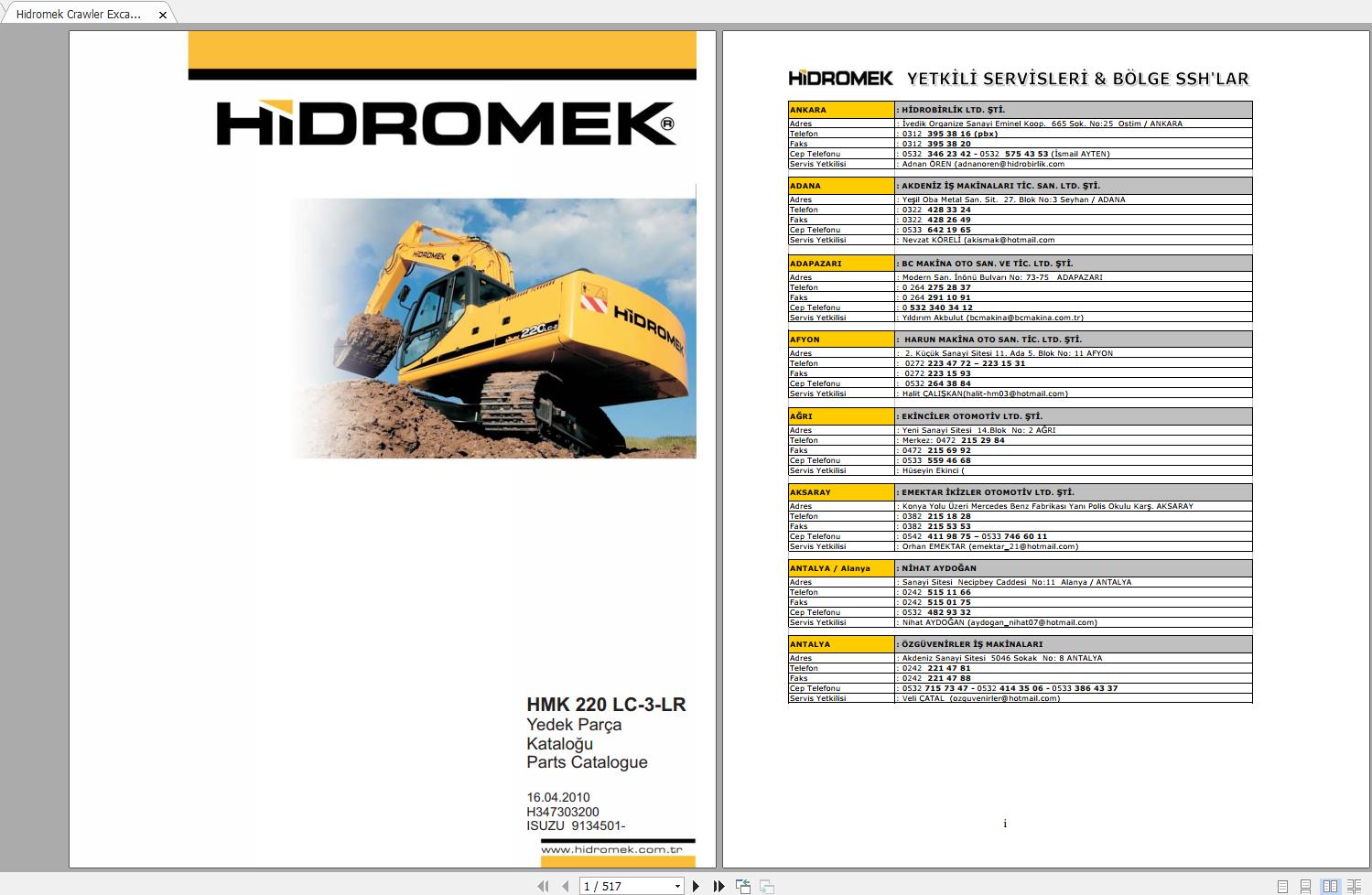 Hidromek HMK 220LC 3 LR Spare Part Catalogue ENTur 1