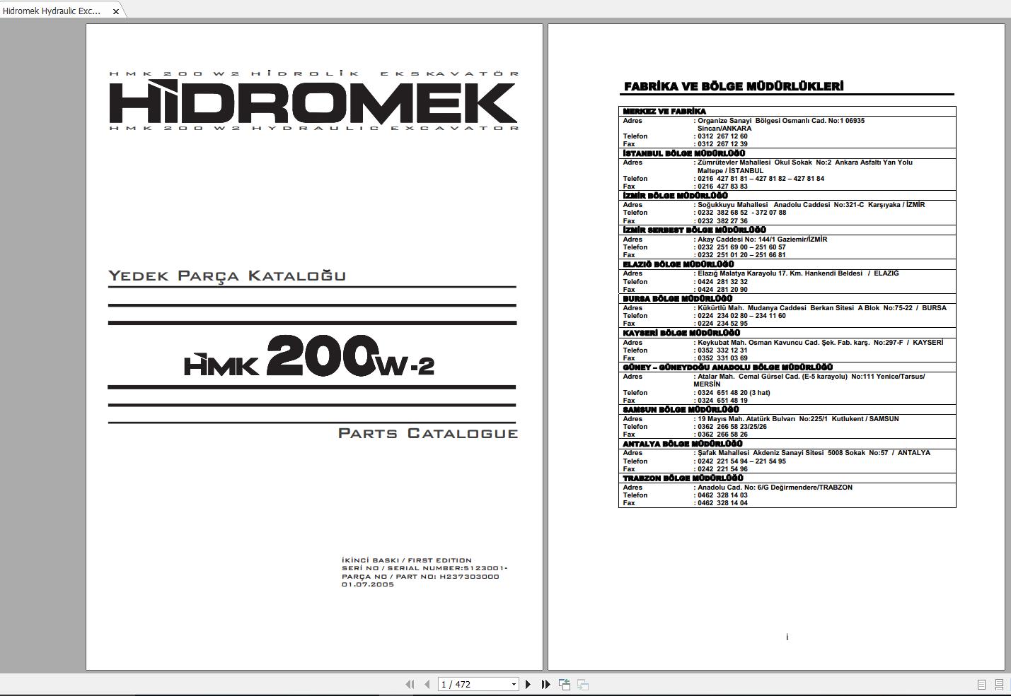 Hidromek HMK200W 2 2005 2009 Spare Part Catalogue ENTur 5123001 1