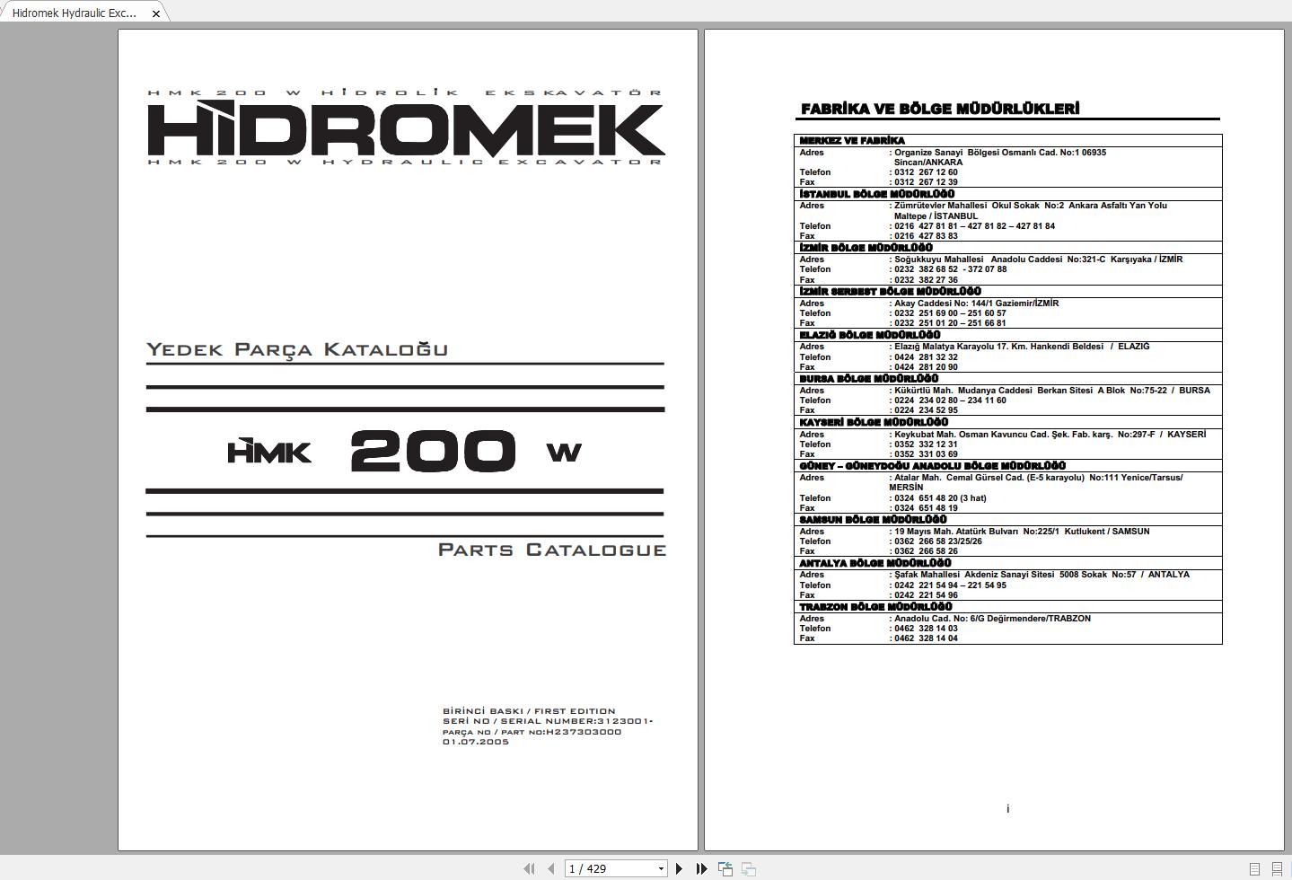 Hidromek HMK200W Spare Part Catalogue ENTur 3123001 1