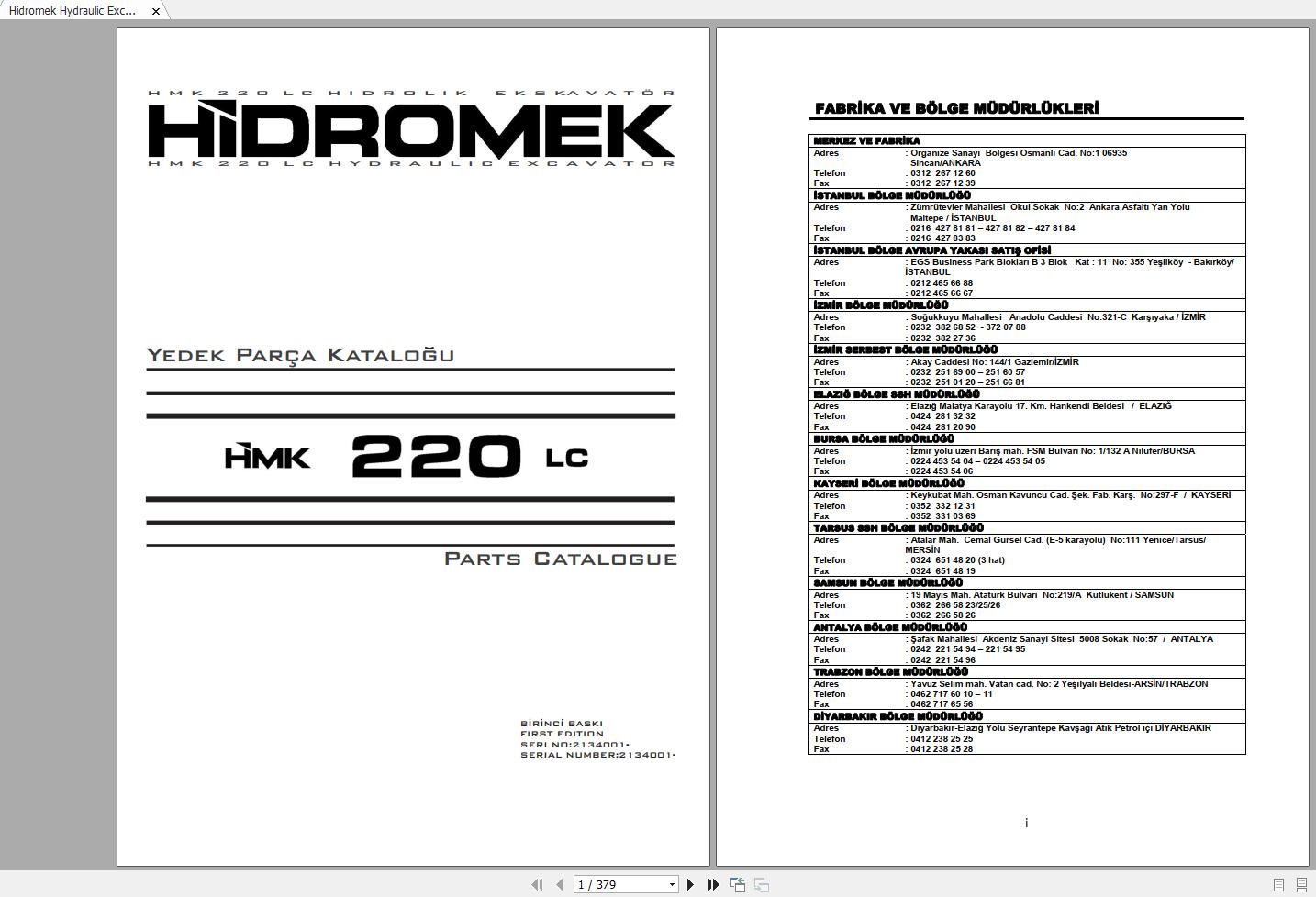 Hidromek HMK220 LC Spare Part Catalogue ENTur 2134001 1