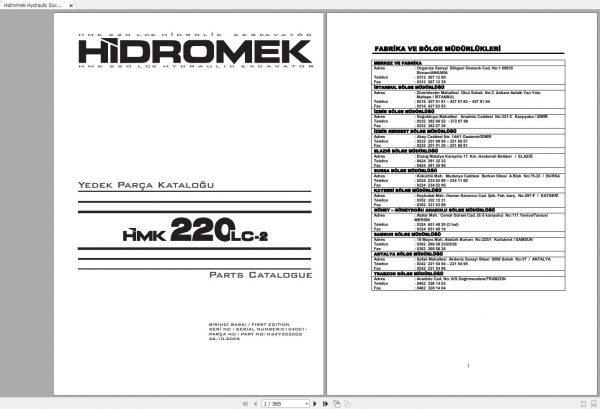 Hidromek HMK220LC 2 2005 2009 Spare Part Catalogue ENTur 5134001 1
