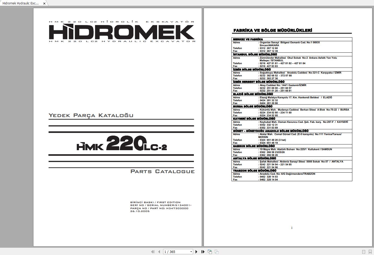 Hidromek HMK220LC 2 2005 2009 Spare Part Catalogue ENTur 5134001 1
