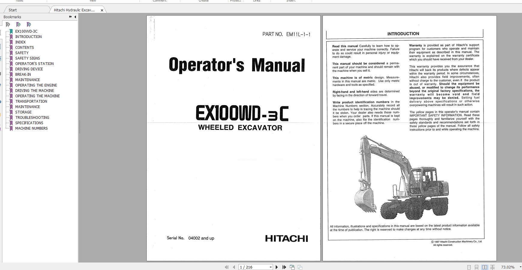 Hitachi Hydraulic Excavator EX100WD 3C Operators Manuals PDF 3