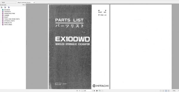 Hitachi Hydraulic Excavator EX100WD Spare Parts Catalog JP PDF 1