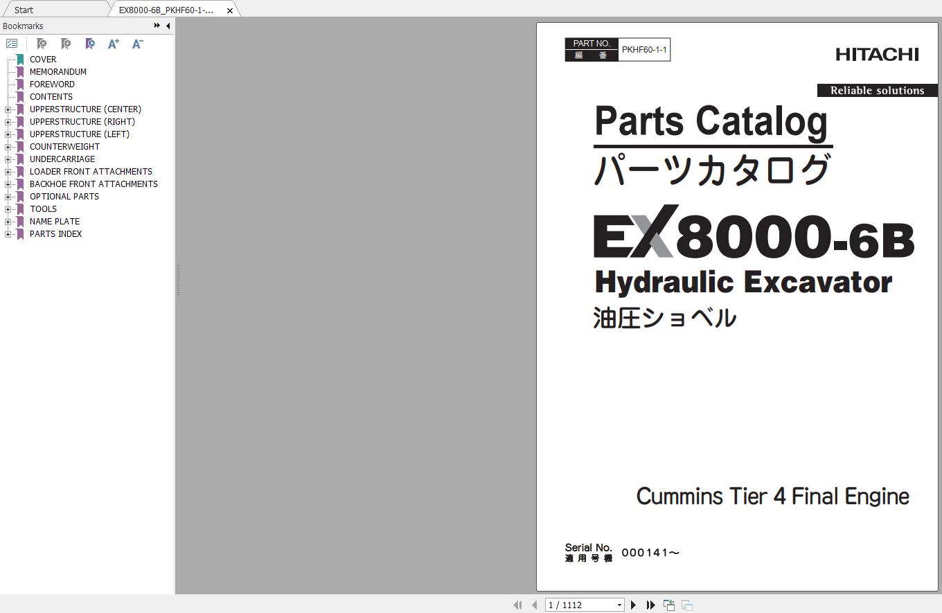 Hitachi Hydraulic Excavator EX8000 6B Parts Catalog ENJP 1