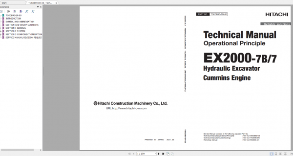 Hitachi Hydraulic Excavator Mining EX2000 7 EX2000 7B Cummins Engines Technical Manual 1