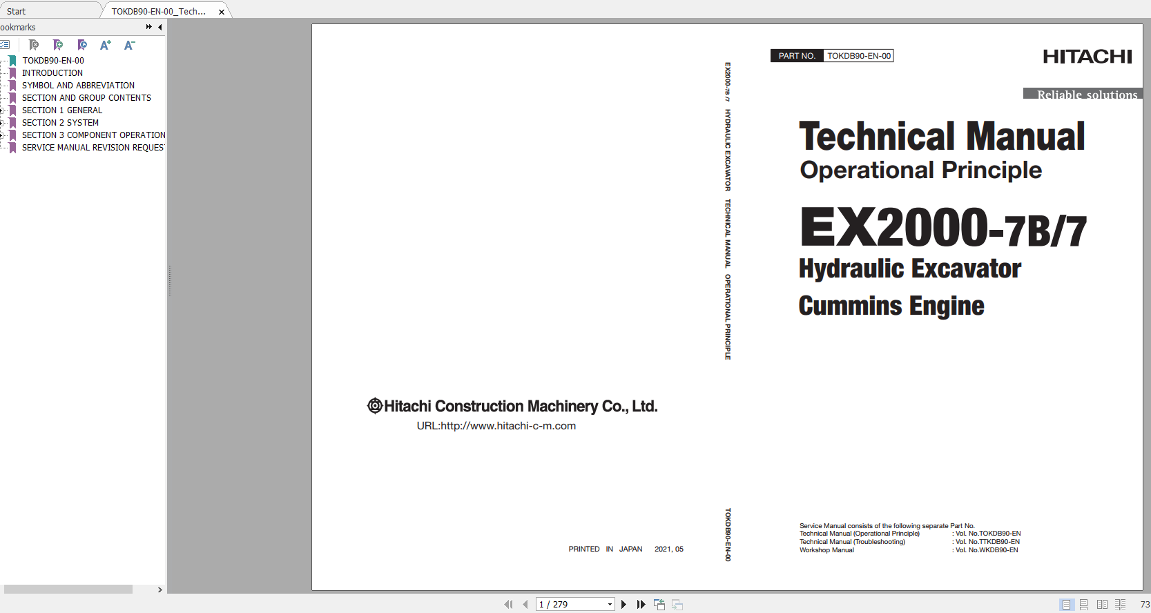 Hitachi Hydraulic Excavator Mining EX2000 7 EX2000 7B Cummins Engines Technical Manual 1