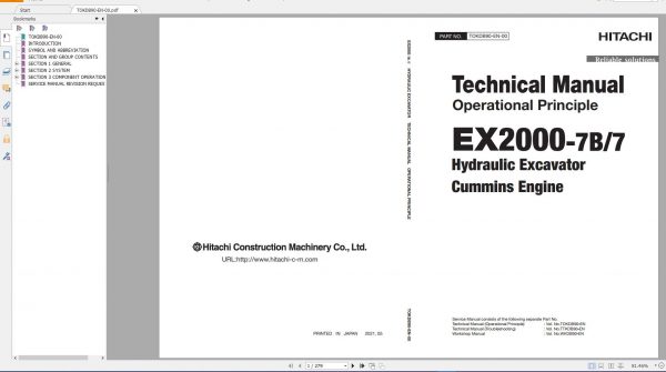 Hitachi Hydraulic Excavator Mining EX2000 7 EX2000 7B Technical Manual Cummins Engines