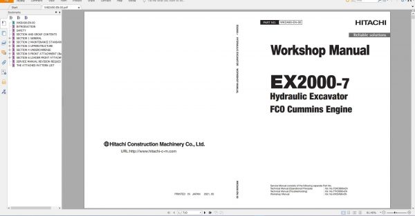 Hitachi Hydraulic Excavator Mining EX2000 7 Workshop Manual FC0 Cummins Engine