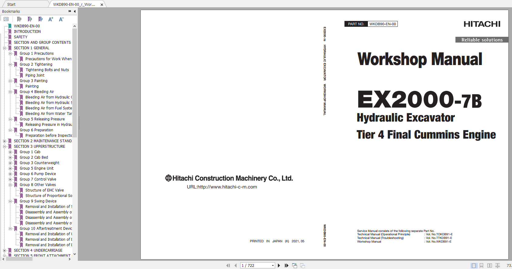 Hitachi Hydraulic Excavator Mining EX2000 7B Tier 4 FinalCummins Engine Workshop Manual 1