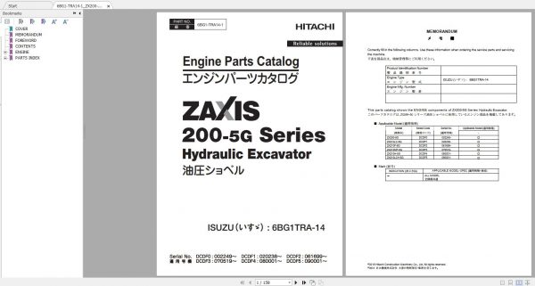 Hitachi Hydraulic Excavator ZX200 5G ZX210F 5G Parts Catalog EN 1