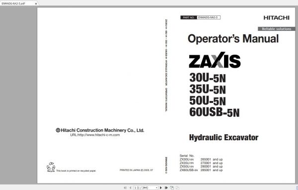 Hitachi Hydraulic Excavator ZX60 5G Shop Manuals 1