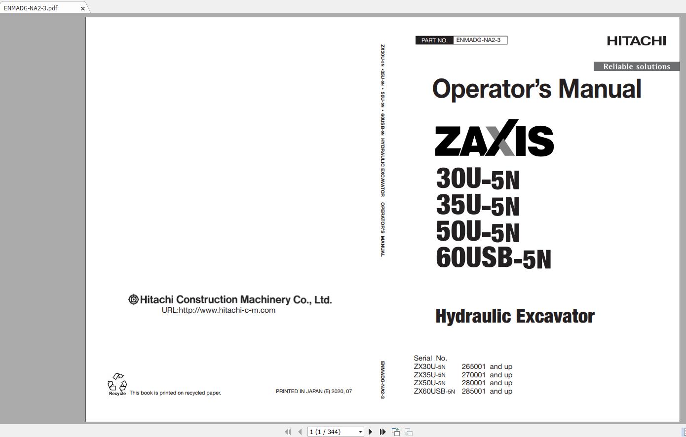 Hitachi Hydraulic Excavator ZX60 5G Shop Manuals 1