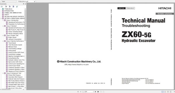 Hitachi Hydraulic Excavator ZX60 5G Shop Manuals 4