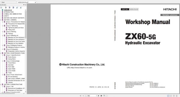 Hitachi Hydraulic Excavator ZX60 5G Shop Manuals 5
