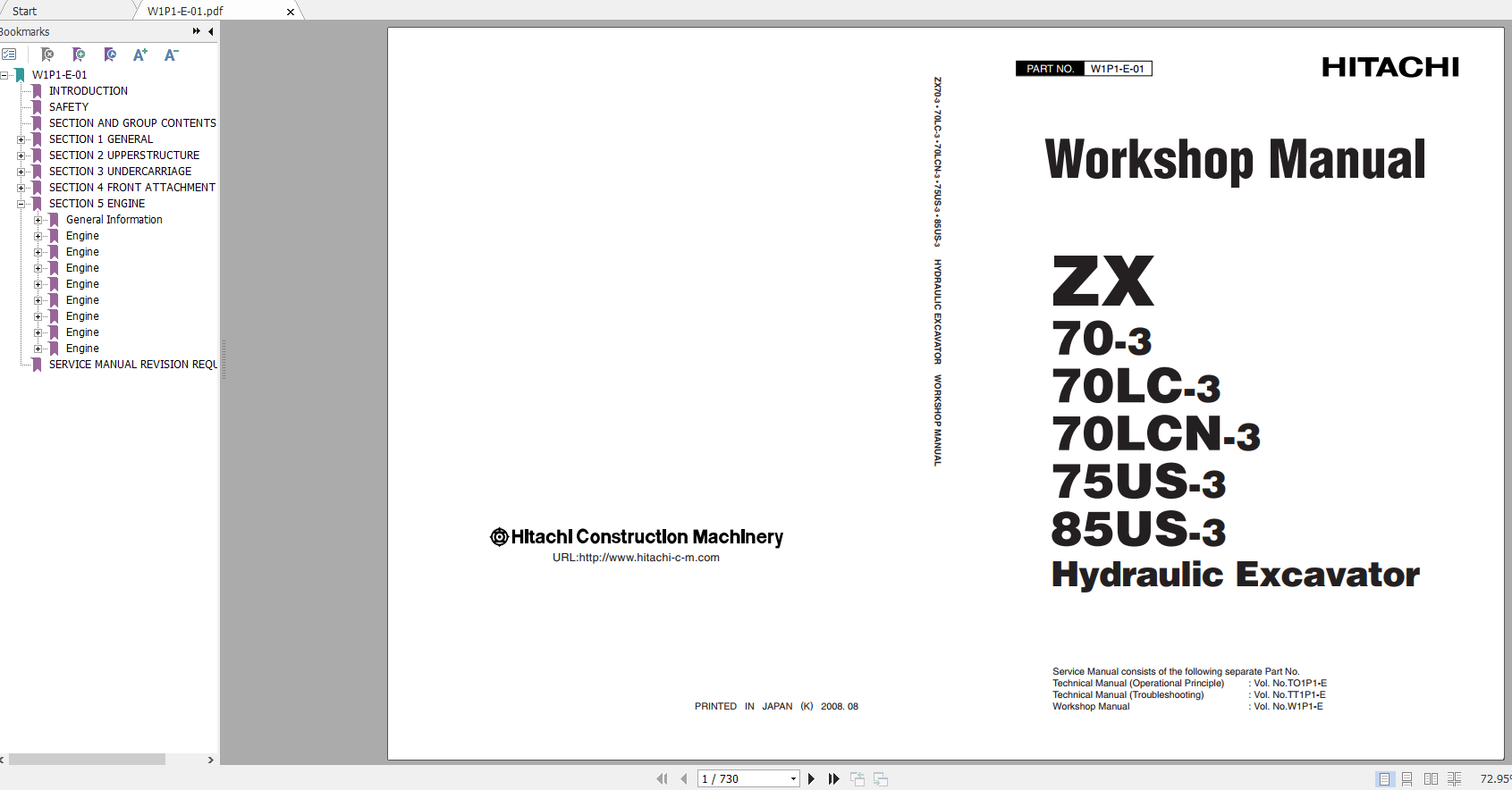 Hitachi Hydraulic Excavator ZX70 3 ZX85US 3 Shop Manuals 1